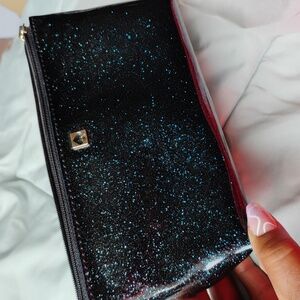 Kate Spade small Blue sparkle glitter cosmetic Bag